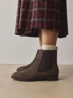 Next Chocolate Brown Suede Embossed Standard/Wide Fit Forever Comfort® Chelsea Ankle Boots