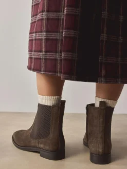 Next Chocolate Brown Suede Embossed Standard/Wide Fit Forever Comfort® Chelsea Ankle Boots