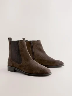 Next Chocolate Brown Suede Embossed Standard/Wide Fit Forever Comfort® Chelsea Ankle Boots