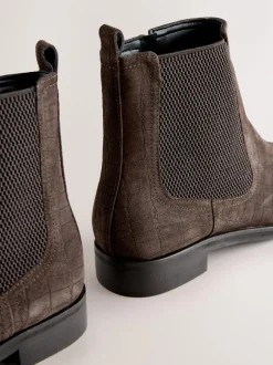 Next Chocolate Brown Suede Embossed Standard/Wide Fit Forever Comfort® Chelsea Ankle Boots
