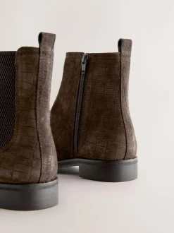 Next Chocolate Brown Suede Embossed Standard/Wide Fit Forever Comfort® Chelsea Ankle Boots