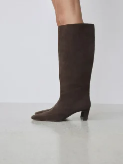 Next Forever Comfort® Knee High Chisel Toe Heeled Boots Chocolate Brown Suede Hot