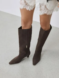 Next Forever Comfort® Knee High Chisel Toe Heeled Boots Chocolate Brown Suede Hot