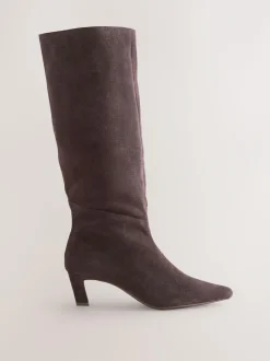 Next Forever Comfort® Knee High Chisel Toe Heeled Boots Chocolate Brown Suede Hot