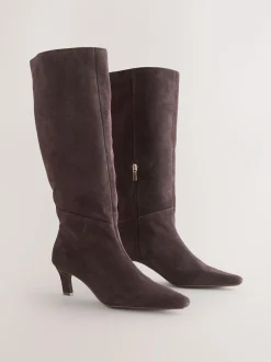 Next Forever Comfort® Knee High Chisel Toe Heeled Boots Chocolate Brown Suede Hot