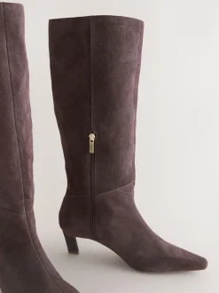 Next Forever Comfort® Knee High Chisel Toe Heeled Boots Chocolate Brown Suede Hot