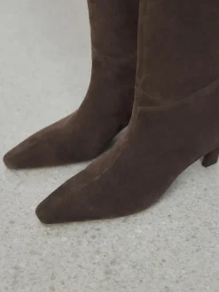 Next Forever Comfort® Knee High Chisel Toe Heeled Boots Chocolate Brown Suede Hot