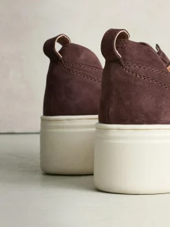 Next Signature Leather Chunky Wedge Platform Trainers Chocolate Brown Suede Discount