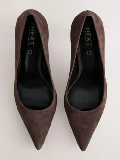 Next Chocolate Brown Suede Standard/Wide Fit Leather Mid Court Shoes