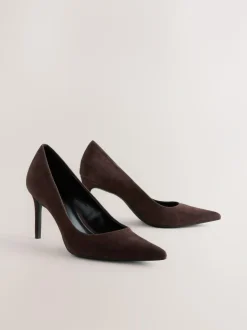 Next Chocolate Brown Suede Standard/Wide Fit Leather Mid Court Shoes