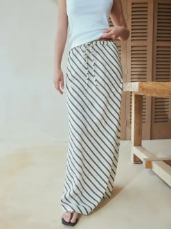 Next Chocolate Brown Summer Column Skirt With Linen Sale