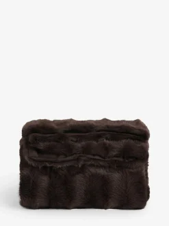 Next Textured Faux Fur Check Throw Chocolate Brown Sale