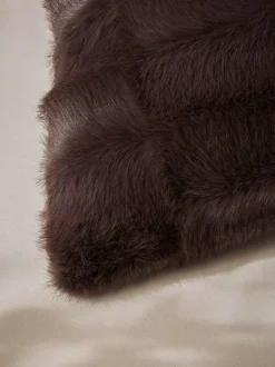 Next Textured Faux Fur Check Cushion Chocolate Brown Outlet