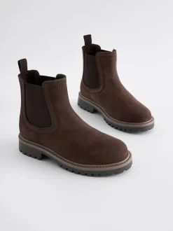 Next Wide Fit (G) Leather Warm Lined Chelsea Boots Chocolate Brown Online