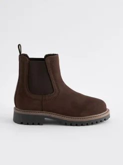 Next Wide Fit (G) Leather Warm Lined Chelsea Boots Chocolate Brown Online