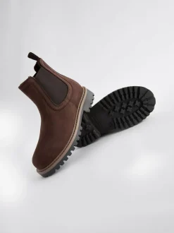 Next Wide Fit (G) Leather Warm Lined Chelsea Boots Chocolate Brown Online