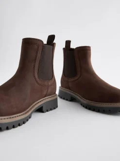 Next Wide Fit (G) Leather Warm Lined Chelsea Boots Chocolate Brown Online