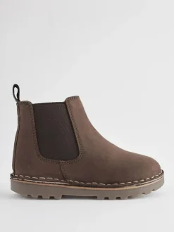 Next Wide Fit (G) Warm Lined Leather Chelsea Boots Chocolate Brown
