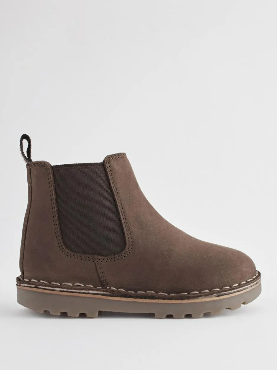 Next Wide Fit (G) Warm Lined Leather Chelsea Boots Chocolate Brown