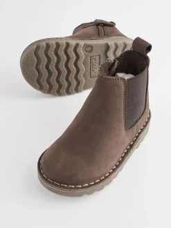 Next Wide Fit (G) Warm Lined Leather Chelsea Boots Chocolate Brown
