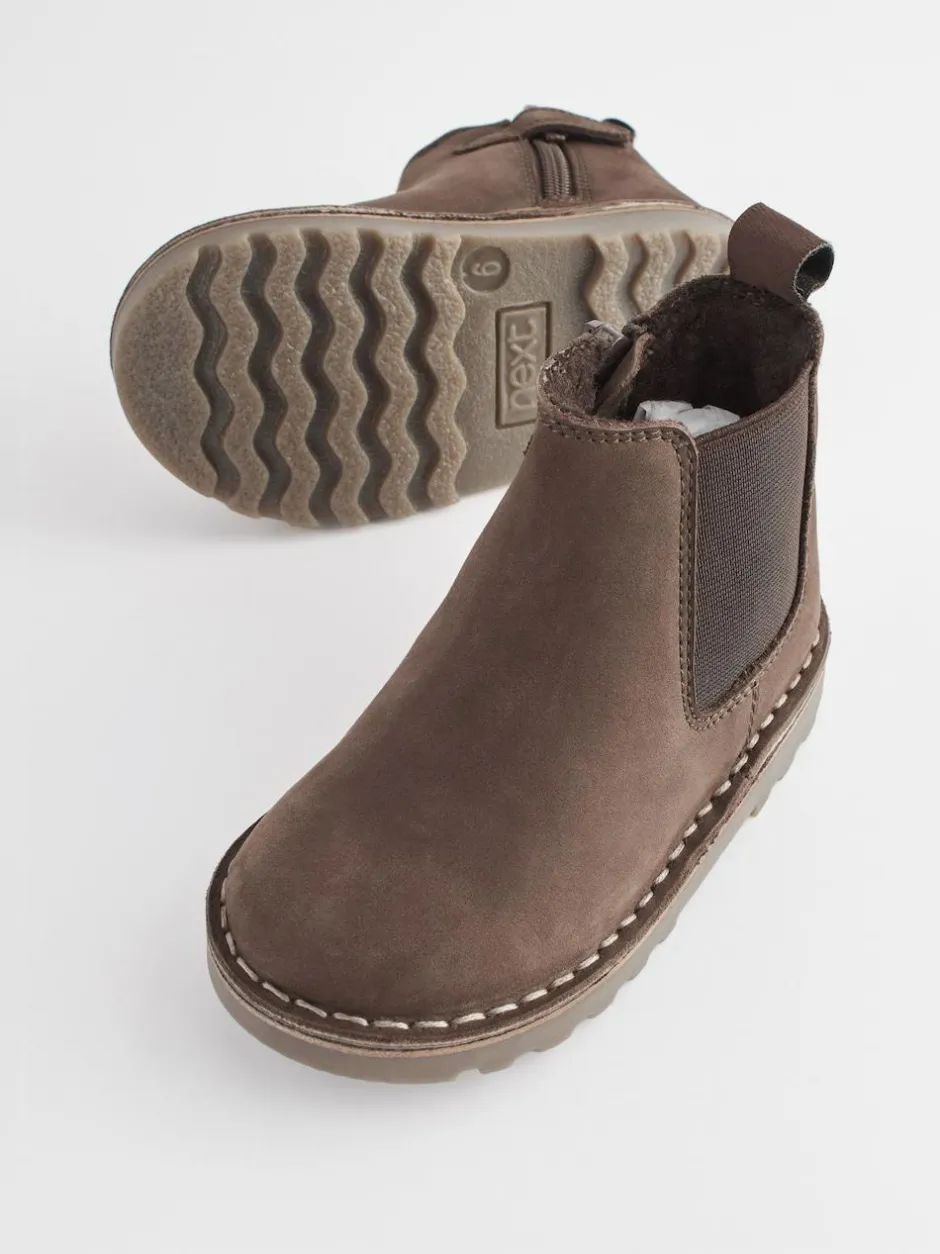 Next Wide Fit (G) Warm Lined Leather Chelsea Boots Chocolate Brown