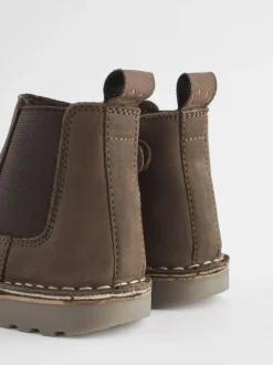 Next Wide Fit (G) Warm Lined Leather Chelsea Boots Chocolate Brown