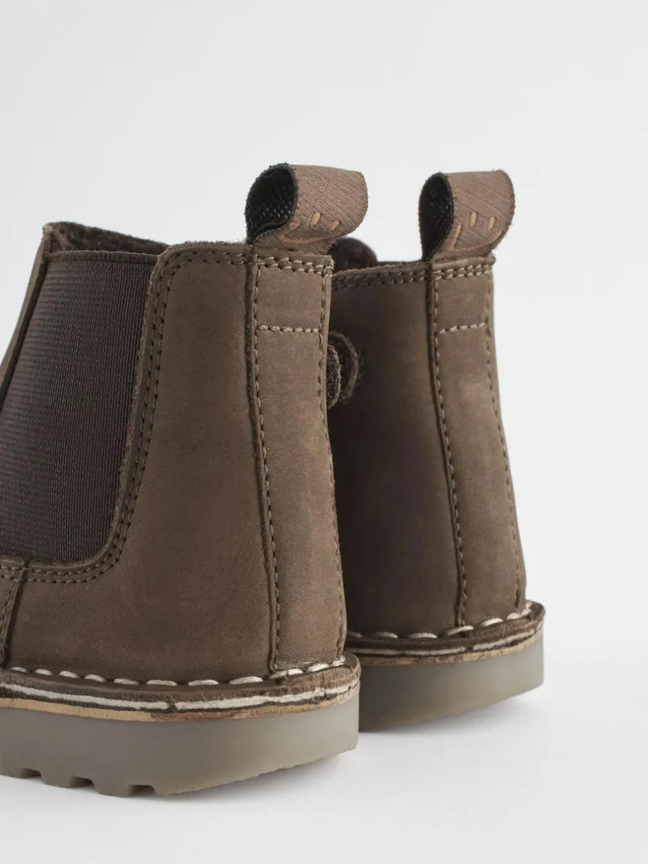 Next Wide Fit (G) Warm Lined Leather Chelsea Boots Chocolate Brown