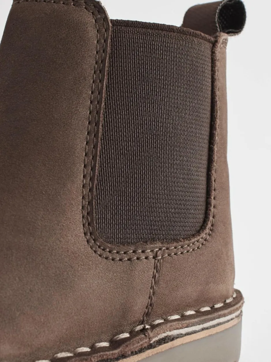 Next Wide Fit (G) Warm Lined Leather Chelsea Boots Chocolate Brown