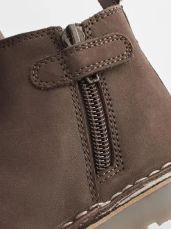 Next Wide Fit (G) Warm Lined Leather Chelsea Boots Chocolate Brown