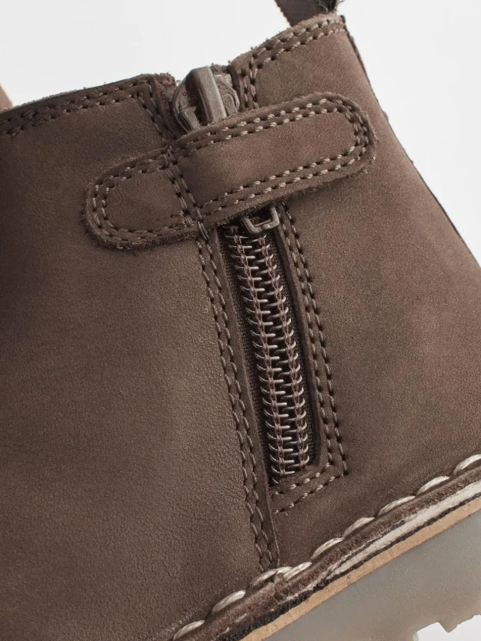 Next Wide Fit (G) Warm Lined Leather Chelsea Boots Chocolate Brown