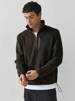 Next Zip Neck Utility Style Polar Fleece Chocolate Brown Discount