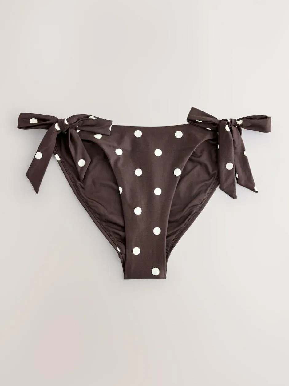 Next Chocolate Brown/Cream Spot Tie Side Bikini Bottoms Sale