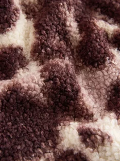 Next Chocolate Brown/Pink Leopard Soft Touch Cosy Teddy Borg Quarter Zip Fleece