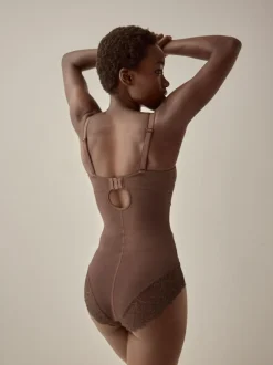 Next DD+ Firm Tummy Control Lightly Padded Lace Body Chocolate Nude Best