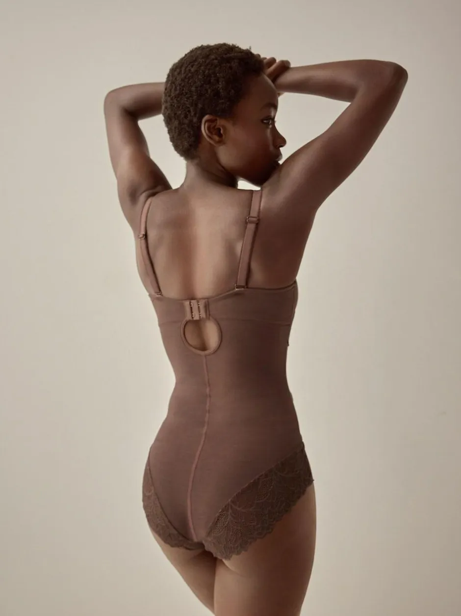 Next DD+ Firm Tummy Control Lightly Padded Lace Body Chocolate Nude Best