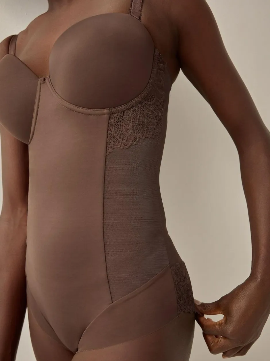 Next DD+ Firm Tummy Control Lightly Padded Lace Body Chocolate Nude Best
