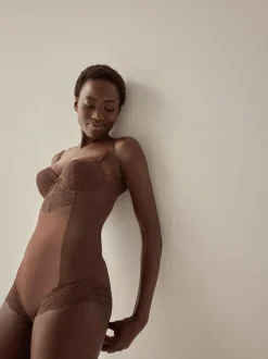 Next Firm Tummy Control Cupped Lace Body Chocolate Nude New