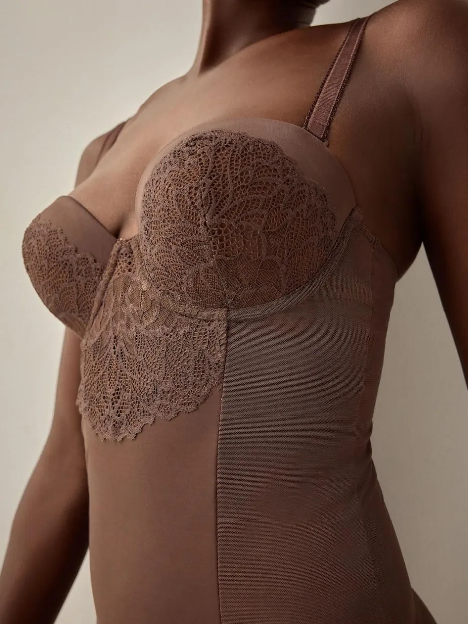 Next Firm Tummy Control Cupped Lace Body Chocolate Nude New