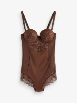 Next Firm Tummy Control Cupped Lace Body Chocolate Nude New