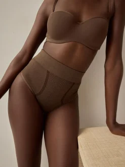 Next High Waist Thong Seamless Firm Tummy Control Shaping Briefs Chocolate Nude New