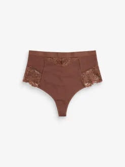 Next Tummy Control Light Shaping High Waist Thongs 2 Pack Chocolate Nude