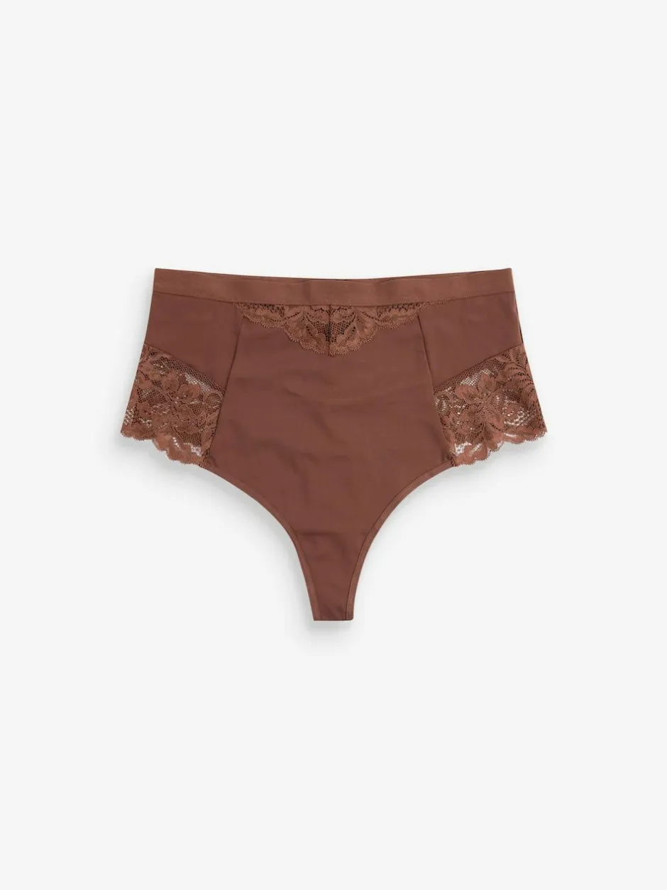 Next Tummy Control Light Shaping High Waist Thongs 2 Pack Chocolate Nude