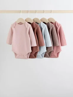 Next Chocolate Pink Long Sleeve Baby Bodysuits 5 Pack Sale