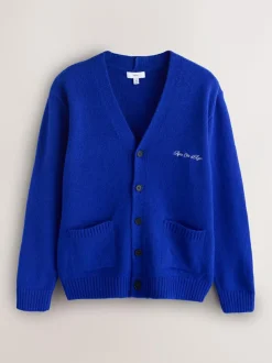 Next Regular Fit Embroidered Chest Motif Cardigan Cobalt Blue Hot
