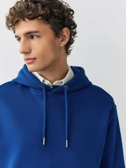 Next Cobalt Blue Regular Fit Heavyweight Cotton Rich Jersey Hoodie Sale