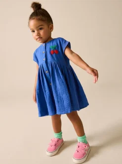 Next Textured Short Sleeve Dress (3mths-8yrs) Cobalt Blue Hot
