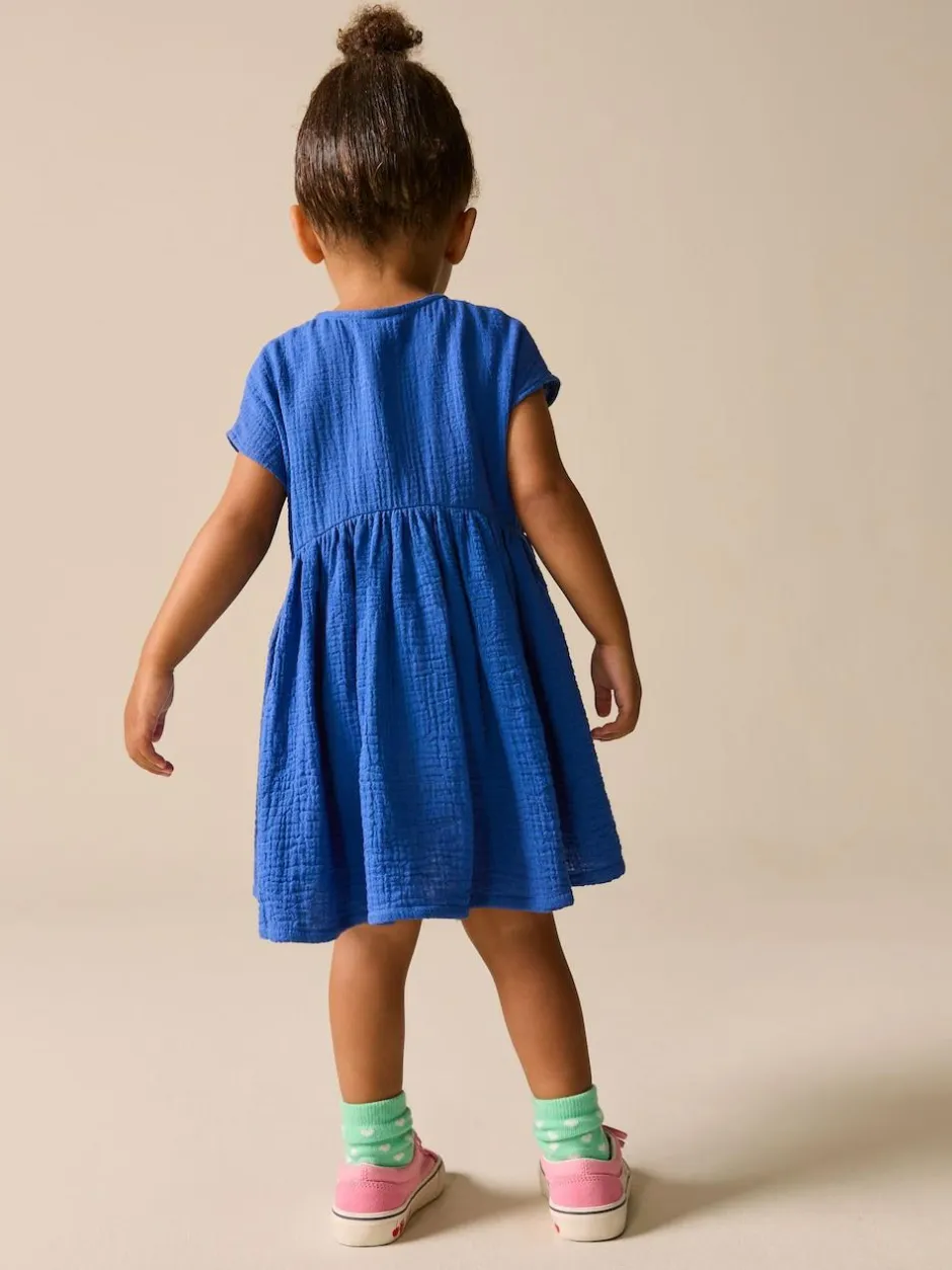 Next Textured Short Sleeve Dress (3mths-8yrs) Cobalt Blue Hot