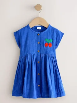 Next Textured Short Sleeve Dress (3mths-8yrs) Cobalt Blue Hot