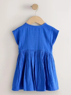 Next Textured Short Sleeve Dress (3mths-8yrs) Cobalt Blue Hot