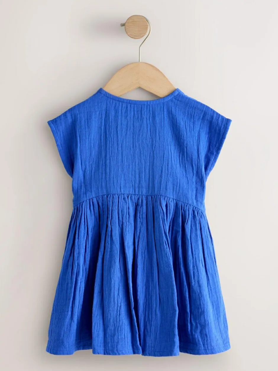 Next Textured Short Sleeve Dress (3mths-8yrs) Cobalt Blue Hot